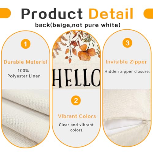 Hello Fall Lumbar Pillow Cover 12x20, Floral Pumpkin Autumn Decor