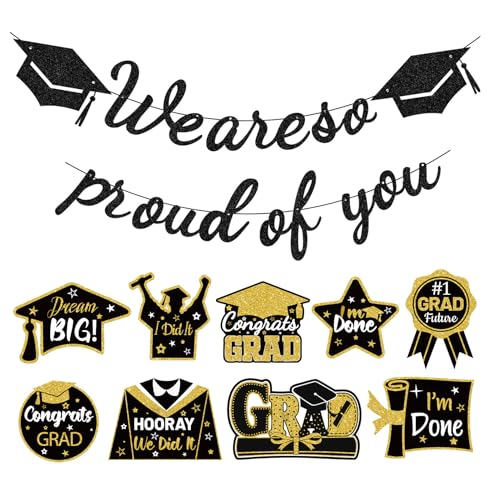 Class of 2026 Graduation Decorations Kit - Black & Gold Banner Set