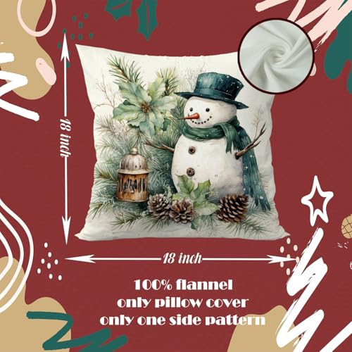 Geqtt Snowman-03 Flannel Throw Pillow Cover 18x18 Christmas Winter Decor