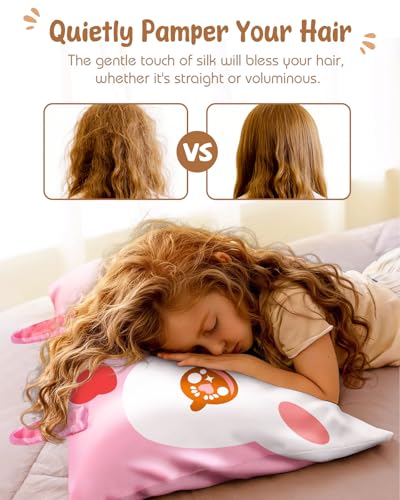 Miss Adola Cartoon Rabbit Silk Pillowcase for Kids - 20x26 Standard Size, Breathable & Soft, Hidden Zipper, Cute Kawaii Design for Teens & Girls