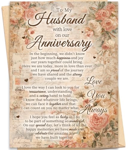 Romantic Anniversary Card for Husband - Vintage Floral Design