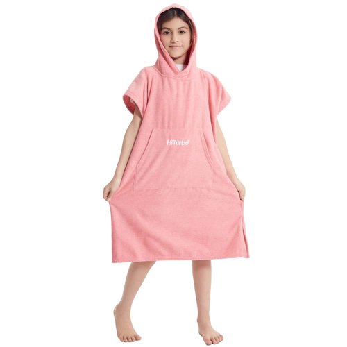 Hiturbo Kids Changing Towel Poncho: Quick Dry Absorbent Bath Towels Hoodie - Microfiber Swim Surf Poncho for Beach Pool Swimming Surfing - Pink