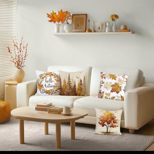 Autumn Decorative Throw Pillow Covers - Set of 4, 18x18 Inches