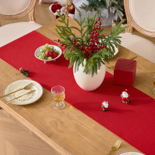 Red Linen Christmas Table Runner 72 Inch Length - Elegant Holiday Decor