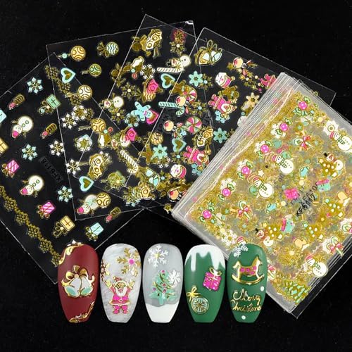 KSTBJN 30 Sheets Christmas Nail Stickers 3D Self-Adhesive Holiday Decals