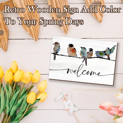 Spring-Themed 8x12 Wooden Welcome Sign with Jute Rope - Farmhouse Door Decor