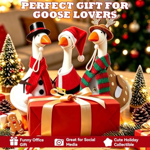 Christmas Desk Goose Outfits Set for 7 Inch Mini Desktop Goose Statue - 3 Styles