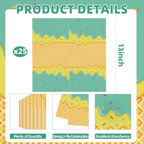 Merriva Ice Cream Cone Paper Napkins - 50 Count Disposable Dessert Napkins
