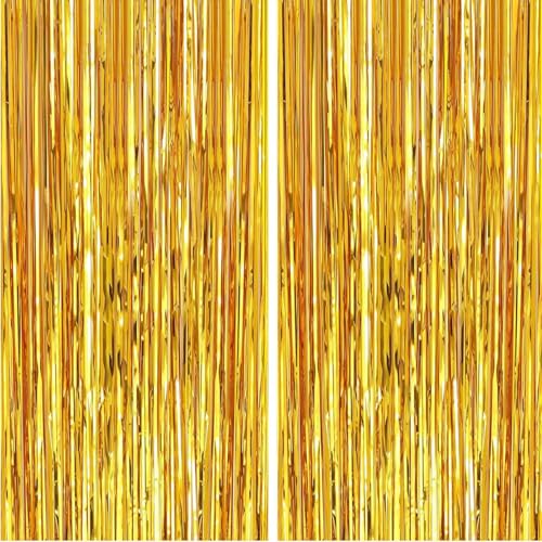 Gold Foil Fringe Curtains - 2 Pack Party Backdrop Decorations