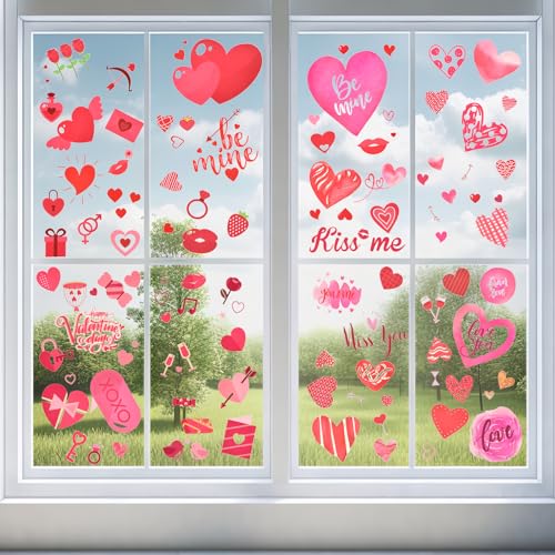 Valentine's Day Window Clings - 218 Piece Love Heart & Kiss Set