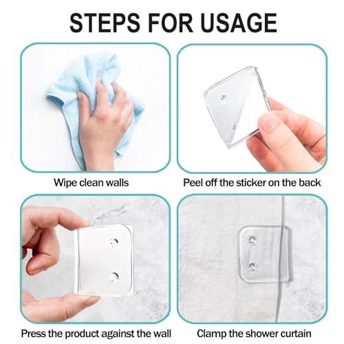 Binxus 15-Pack Clear Shower Curtain Splash Guard Clips for Bathtub