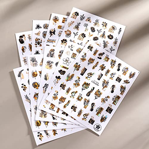 9 Sheets Laser Gold Nail Art Stickers 3D Floral Rose Leaf Decals