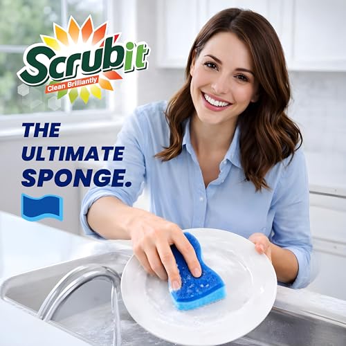 SCRUBIT Non-Scratch Kitchen Sponges - 30 Pack Dual-Action Cleaning
