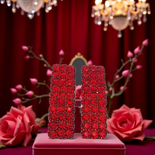 Red Rhinestone Snap Hair Clips for Women - 2 Pack Rectangular Hair Barrettes