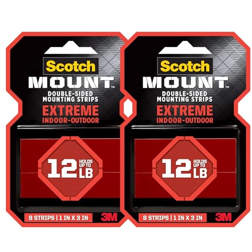 Scotch-Mount Heavy Duty Double-Sided Mounting Strips, 16 Count, 1 in x 3 in, Indoor/Outdoor, Black