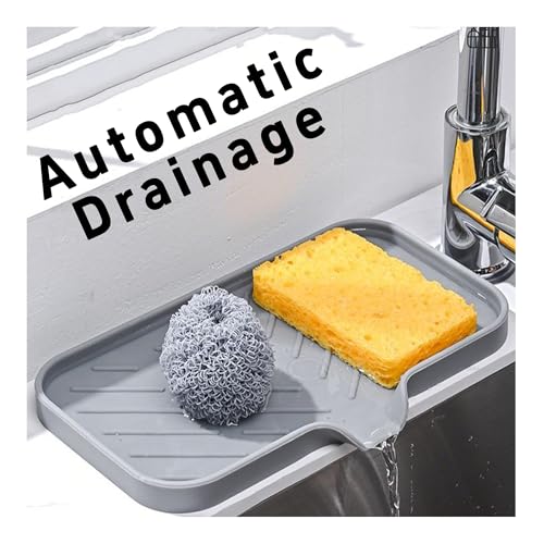 Silicone Soap Dish with Self-Draining Spout - Gray Kitchen & Bathroom Organizer