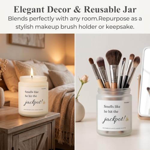 TINAREKA Jackpot Engagement Candle - Funny Bridal Shower Gift for Bride to Be with Lavender Aromatherapy, Reusable Glass Jar