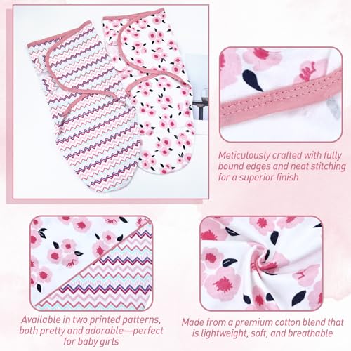 Dizila Set 3 Adjustable Cotton Blend Baby Swaddle Blanket & Hat