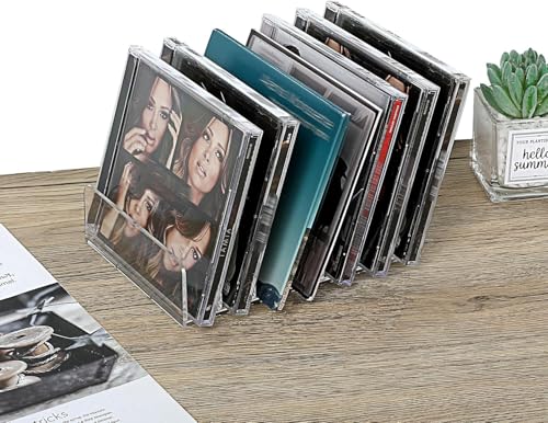 2 Pack Acrylic CD Storage Rack - Clear Desktop Organizer for 28 CD Cases