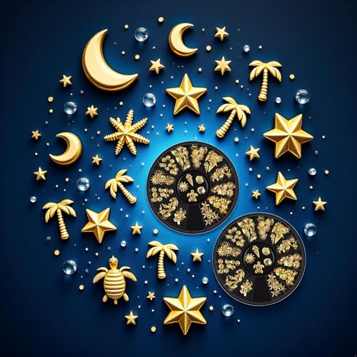 Gold Ocean Nail Art Studs - 3D Summer Beach Charms 2 Boxes
