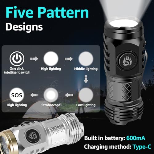 2Pcs German Three-Eyed Monster Mini Flashlight, Super Power Thumb Light with Clip, Portable LED Torch (Black+Silver)