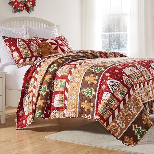 Gingerbread Lane Holiday Reversible Quilt Set - Full/Queen, Red