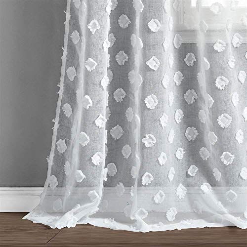 Lush Decor White Textured Dot Grommet Sheer Window Curtain Panel Pair (84" x 38")