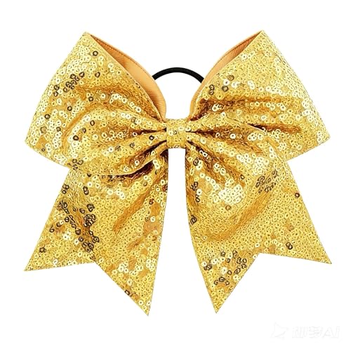 Glitter Gold Cheer Bows 4PCS Large Sequin Hair Ties Ponytail Holder