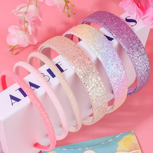 Chanaco Glitter Headbands for Girls 6-Pack Rainbow Sparkle Hair Accessories