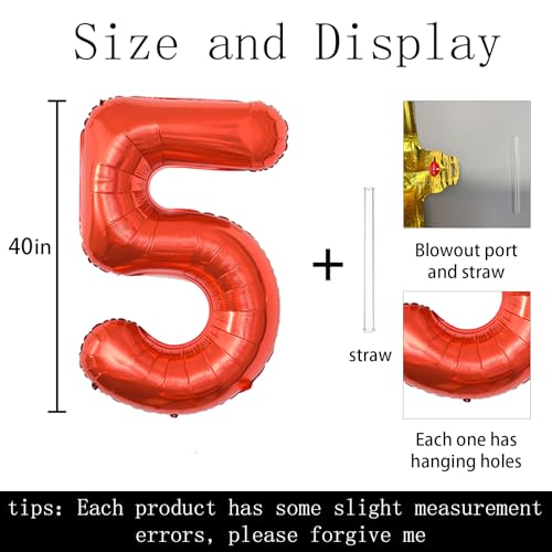 40 Inch Number 5 Foil Helium Balloon for Birthday & Wedding