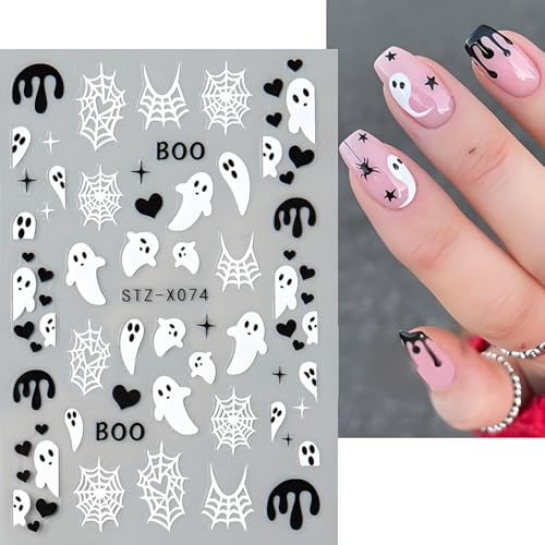 Halloween Nail Art Stickers 3D Self-Adhesive Ghost Spider Decals 6Pcs