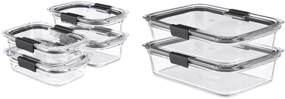Rubbermaid Brilliance Glass Food Storage Containers - 8-Piece Set, BPA-Free, Leak-Proof, Clear/Grey