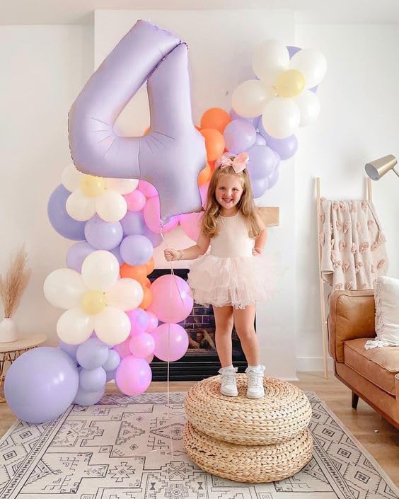 Numbers Balloon - 40 Inch Large Cream Purple Balloon for 3rd Birthday Party Decor | Perfect for Celebrations