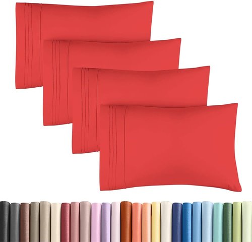 King Standard Pillow Cases - Soft Hotel Quality Covers | Comfy & Cozy Bedding for All - Set of 4 Red