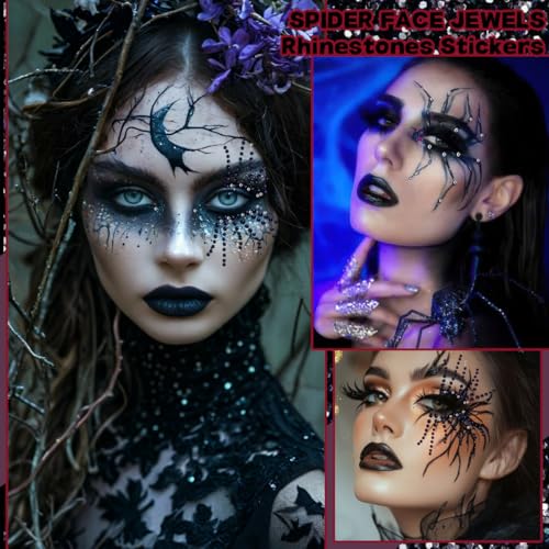 Spider Face Jewels Rhinestone Tattoos 6 Sheets Halloween Makeup Gems