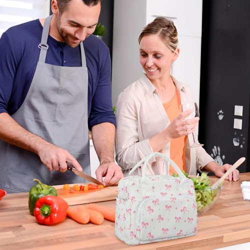 Large Pink Bow Insulated Lunch Bag with Adjustable Shoulder Strap