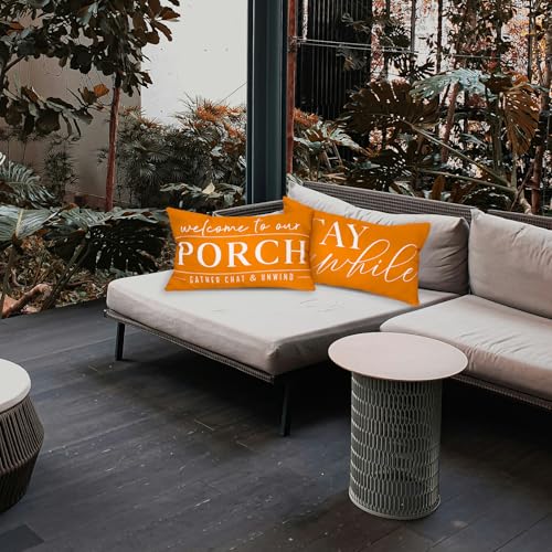 TAJWE Outdoor Waterproof Pillow Covers Set of 2 20x12 Inches Orange Fall Decor