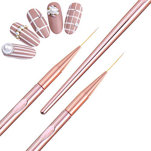 SILPECWEE 3pcs Rose Gold Nail Art Liner Brush Set - 11mm, 15mm, 20mm