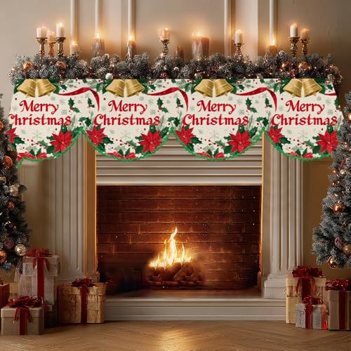 Green Edge Merry Christmas Fireplace Scarf Cover - 20x79in Decor
