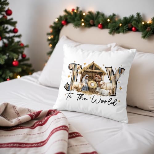Religious Christmas Nativity Pillow Cover 18x18 - Style10 Rustic Jesus Birth Decor