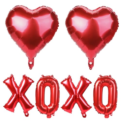 Red XOXO Letter & Heart Foil Balloons Set for Valentine Party Decor