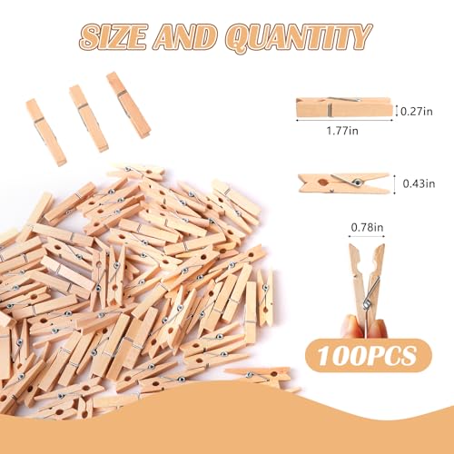 100 Pcs 1.77-Inch Wooden Clothespins - Natural Craft Pegs for Photo Displays