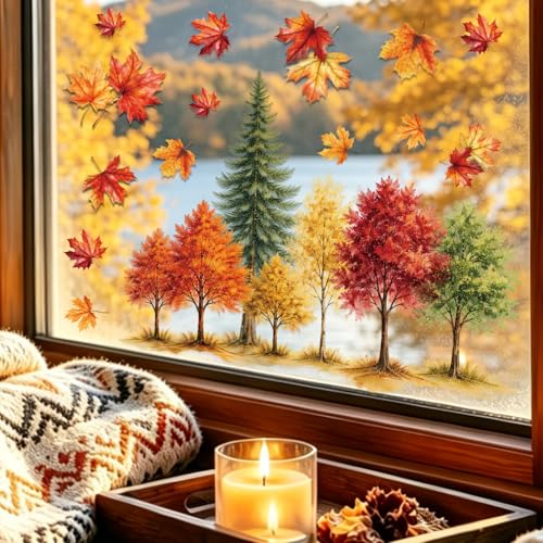 Fall Trees Window Clings - Autumn Leaf Decorations for Home