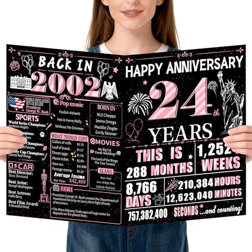 24th Anniversary Jumbo Musical Card for Wife - Black & Gold