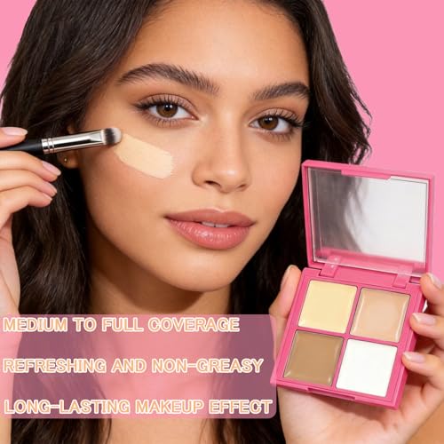 4-Color Concealer Palette with Brushes Full Coverage Face Makeup
