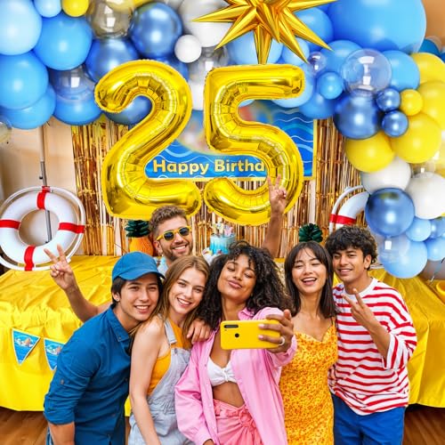 25th Birthday Balloon Arch Kit, Blue and Yellow Party Decorations