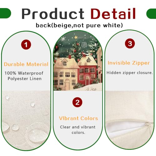 Outdoor Christmas Pillow Cover 12x20 Waterproof Forest House Decor - Green