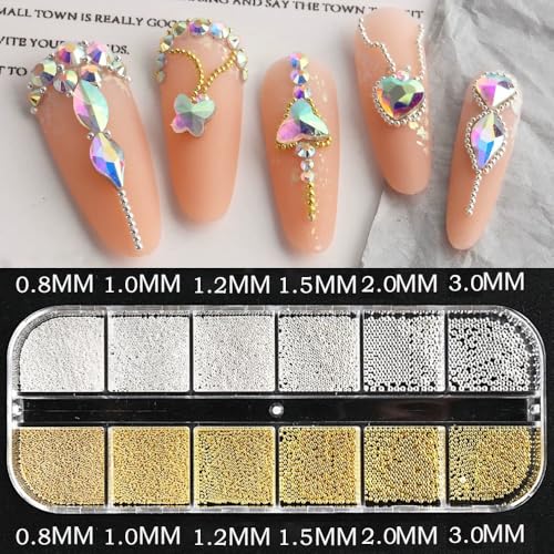 Sinikorya Gold and Silver Nail Beads Caviar Steel Balls for Nail Art DIY