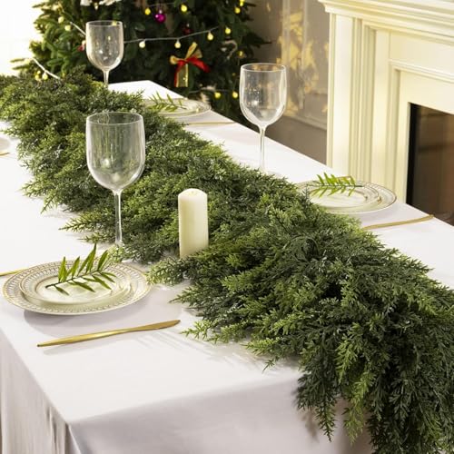 9Ft Unlit Real Touch Cedar Garland - Faux Pine Christmas Wreaths Set of 2