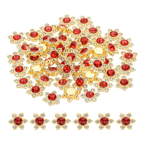 PATIKIL 100 Pcs 13mm Red Flower Flatback Glass Rhinestone Embellishments